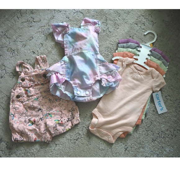Baby Girl Romper Bundle: Carhartt 3M Floral Tie Dye with Carter's Bodysuits - Picture 1 of 7